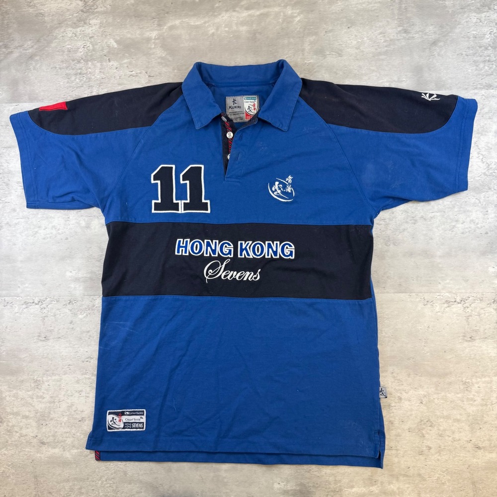 Kukri Hong Kong Sevens Rugby Polo Shirt Mens Large Blue Black Jersey 11 Dragon